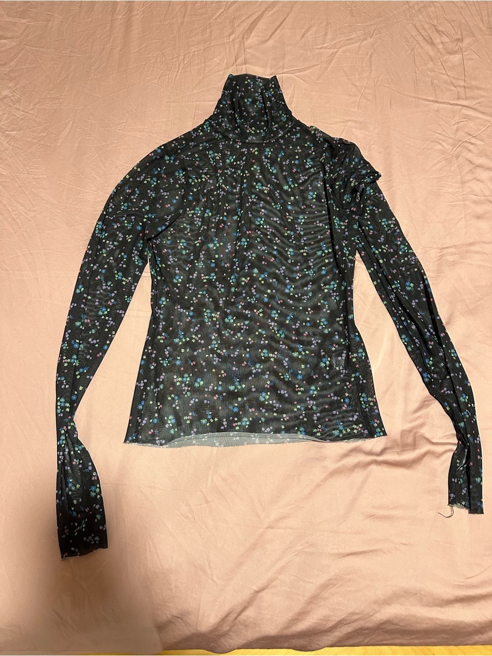 AFRM Black Floral Mesh Turtleneck Long Sleeve Top